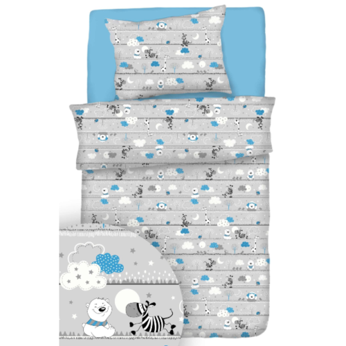 Komplet Pościeli Dziecięcej 120x160 + 50x60 Misie Zdzisie Niebieskie