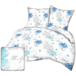 Komplet Pościeli Dziecięcej 120x160 + 50x70 Motyle Piwonie Niebieskie