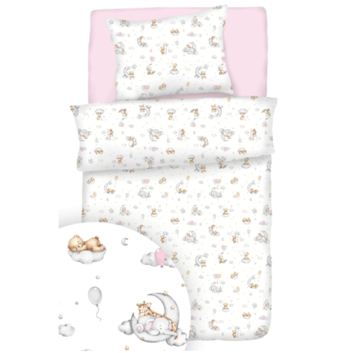 Komplet Pościeli Dziecięcej 140x160 + 50x60 Miśki Na Księżycu Biel