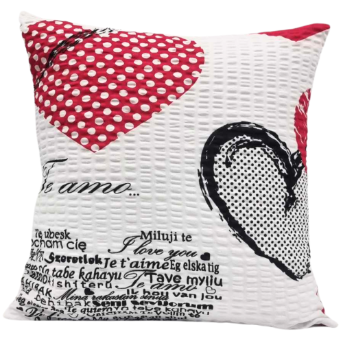 Poszewka 40x40 Kora JAŚ Serca Z Napisami Czerwone