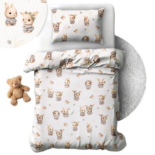 Komplet Pościeli Dziecięcej 100x160 + 70x80 Króliczki Beż