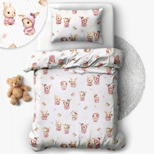 Komplet Pościeli Dziecięcej 100x135 + 40x60 Króliczki Róż