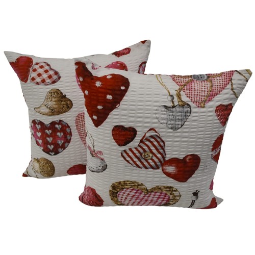 Poszewka 40x40 Kora JAŚ Serca Guziki Na Białym