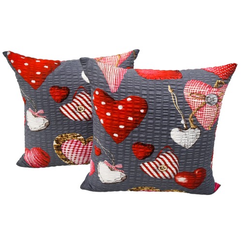 Poszewka 40x40 Kora JAŚ Serca Guziki Na Szarym