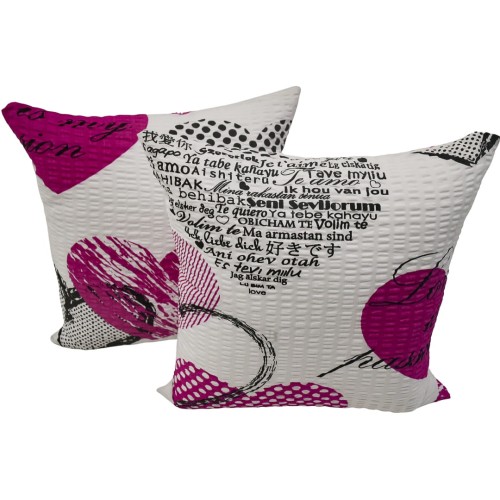 Poszewka 40x40 Kora JAŚ Serca Z Napisami Różowe