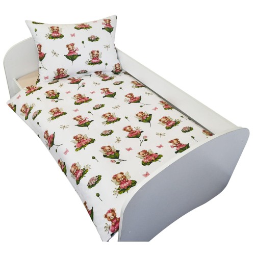 Komplet Pościeli Dziecięcej 100x160 + 50x70 Misie Na Liliach