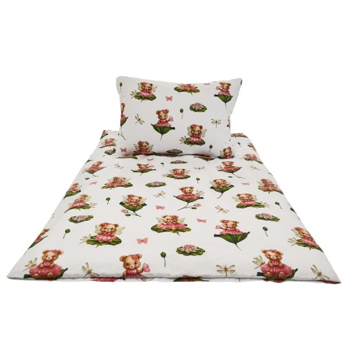 Komplet Pościeli Dziecięcej 100x160 + 50x70 Misie Na Liliach