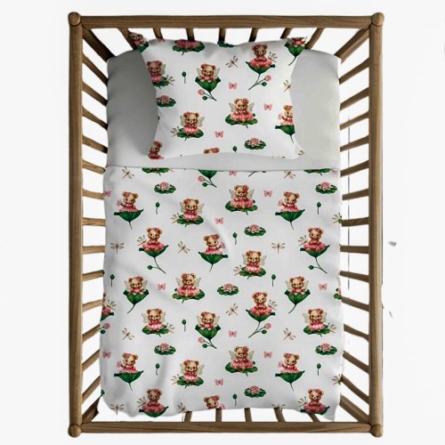 Komplet Pościeli Dziecięcej 100x160 + 50x70 Misie Na Liliach