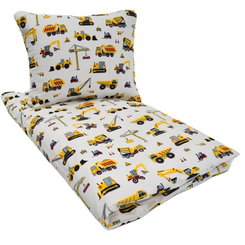 Komplet Pościeli Dziecięcej 100x135 + 50x60 Koparki Żółte Na Białym