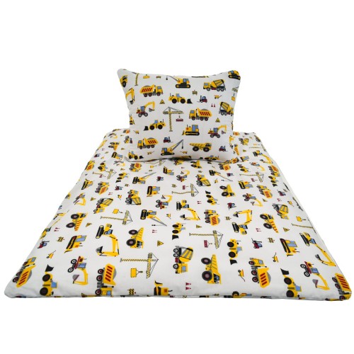 Komplet Pościeli Dziecięcej 100x135 + 50x60 Koparki Żółte Na Białym
