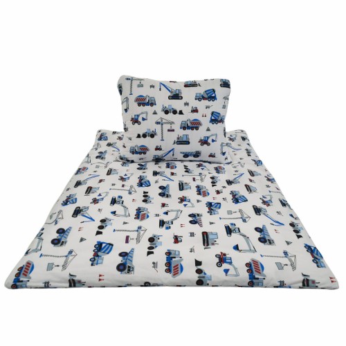 Komplet Pościeli Dziecięcej 100x160 + 50x70 Koparki Niebieskie Na Białym