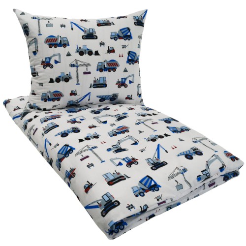 Komplet Pościeli Dziecięcej 100x135 + 50x60 Koparki Niebieskie Na Białym