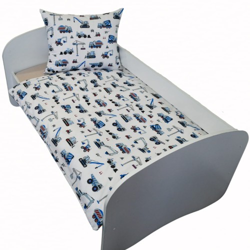 Komplet Pościeli Dziecięcej 100x135 + 50x60 Koparki Niebieskie Na Białym