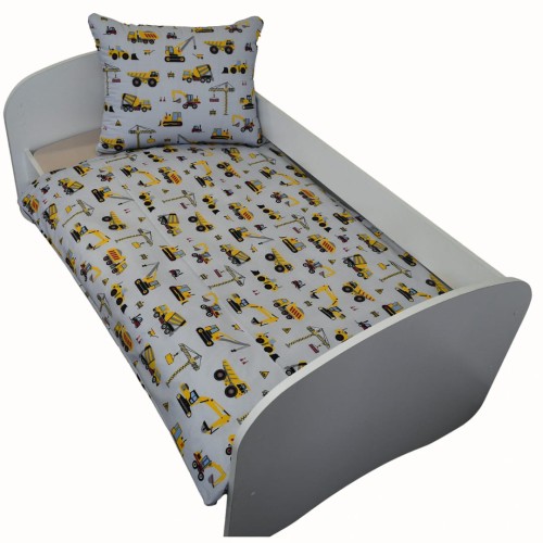 Komplet Pościeli Dziecięcej 100x135 + 50x60 Koparki Żółte Na Szarym