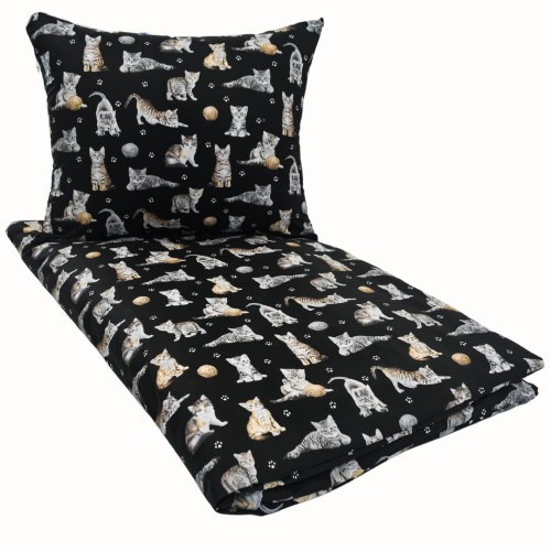 Komplet Pościeli Dziecięcej 100x135 + 50x60 Kotki Łapki Czarne