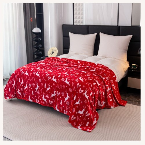 Koc Świąteczny 200x220 Mikrofibra Jelonki Na Czerwonym