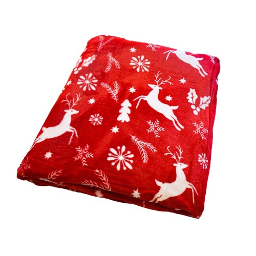 Koc Świąteczny 200x220 Mikrofibra Jelonki Na Czerwonym
