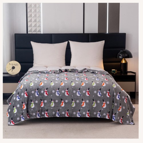 Koc Świąteczny 200x220 Mikrofibra Bałwanki Na Szarym