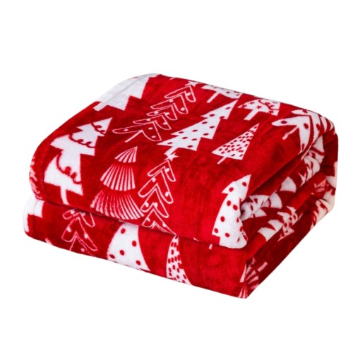 Koc Świąteczny 200x220 Mikrofibra Choinki Na Czerwonym