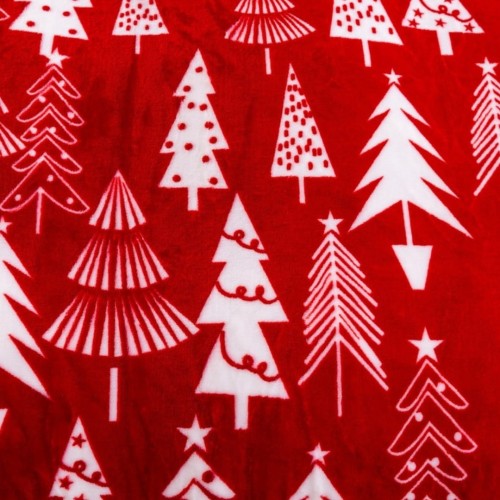 Koc Świąteczny 200x220 Mikrofibra Choinki Na Czerwonym
