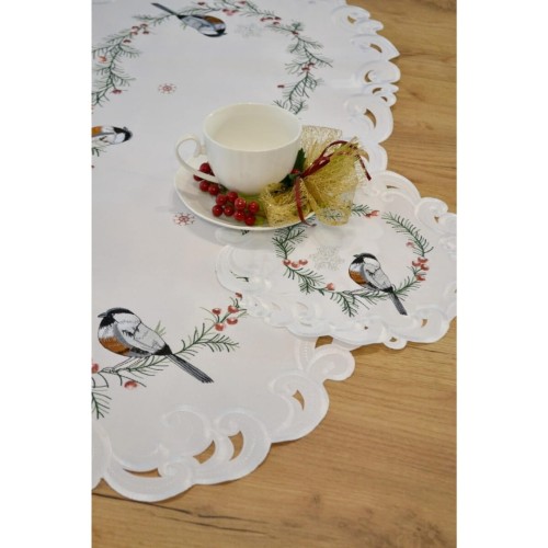 Obrus Świąteczny 60x120 Owal Haft Boże Narodzenie 170 Biel