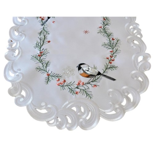 Obrus Świąteczny 60x120 Owal Haft Boże Narodzenie 170 Biel