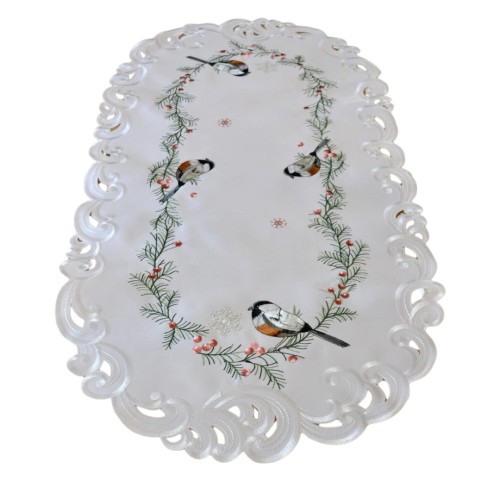 Obrus Świąteczny 60x120 Owal Haft Boże Narodzenie 170 Biel