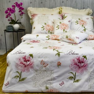 Komplet Pościeli Bawełnianej 160x200 2x70/80 Motyle Piwonie Róż