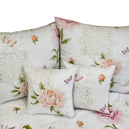 Komplet Pościeli Bawełnianej 160x200 2x70/80 Motyle Piwonie Róż