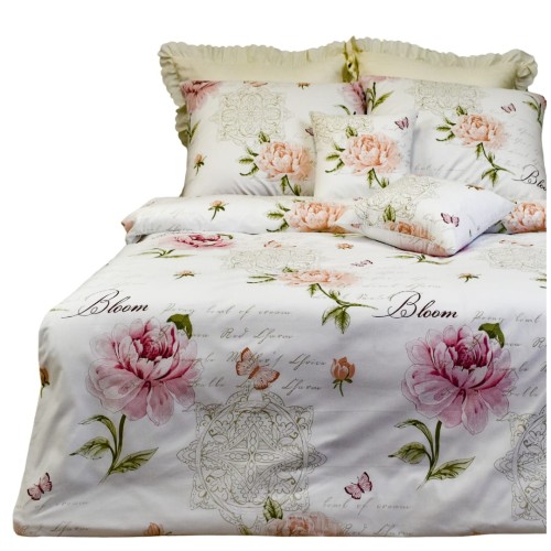 Komplet Pościeli Bawełnianej 160x200 2x70/80 Motyle Piwonie Róż