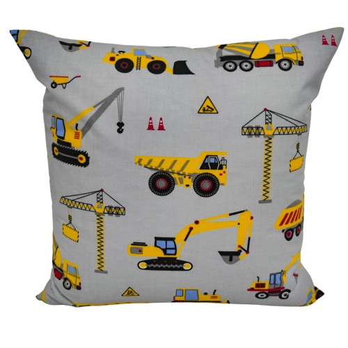 Poszewka Dziecięca 40x40 Bawełniana JAŚ Koparki Żółte Na Szarym