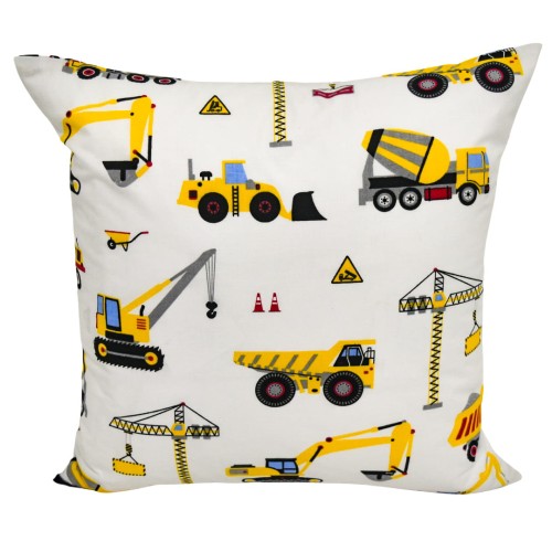 Poszewka Dziecięca 40x40 Bawełniana JAŚ Koparki Żółte Na Białym