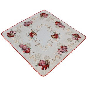 Obrus Świąteczny Gobelinowy 100x100 Bombki Beż