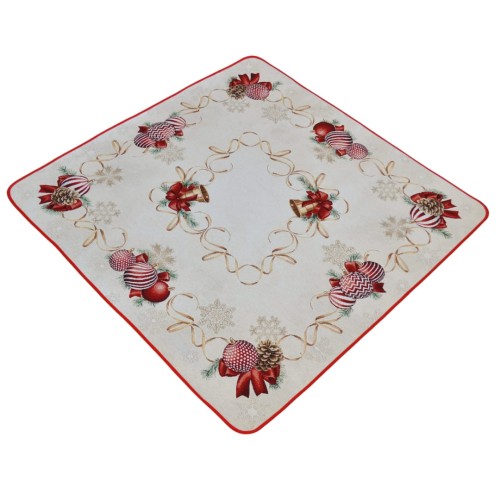 Obrus Świąteczny Gobelinowy 100x100 Bombki Beż