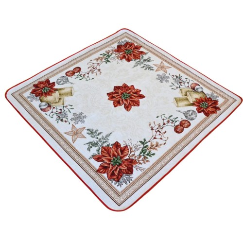Obrus Świąteczny Gobelinowy 100x100 Stroik Czerwony