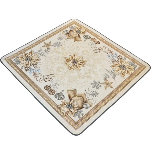 Obrus Świąteczny Gobelinowy 100x100 Stroik Złoty