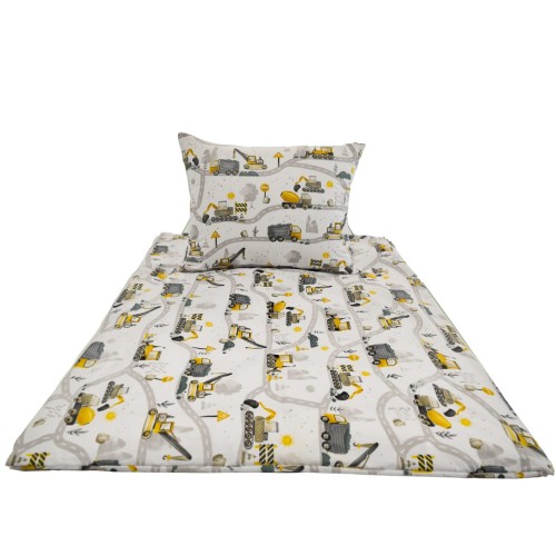 Komplet Pościeli Dziecięcej 100x160 + 70x80 Koparki Żółte Nowe