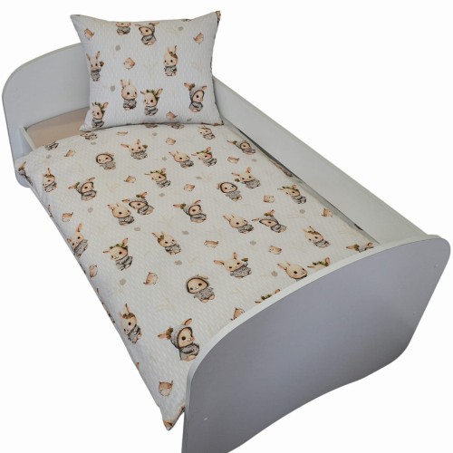 Komplet Pościeli Dziecięcej 100x160 + 50x70 Króliczki Beż