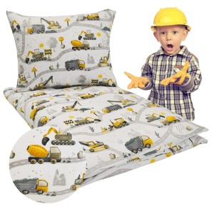 Komplet Pościeli Dziecięcej 100x160 + 50x70 Koparki Żółte Nowe