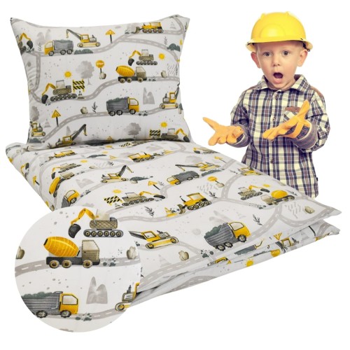 Komplet Pościeli Dziecięcej 100x160 + 50x70 Koparki Żółte Nowe