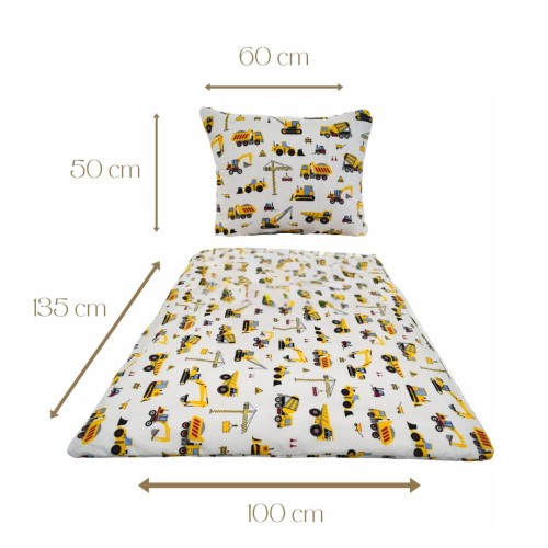 Komplet Pościeli Dziecięcej 100x135 + 50x60 Koparki Żółte Na Białym