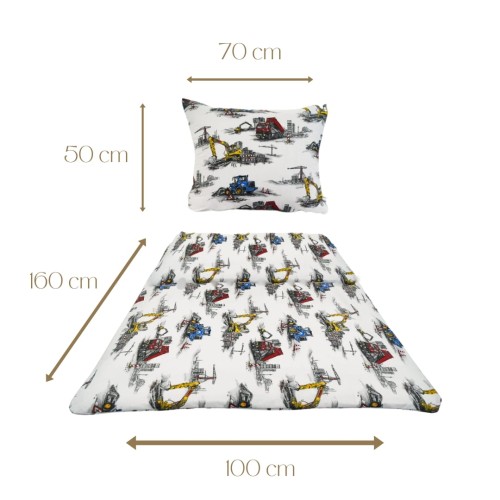 Komplet Pościeli Dziecięcej 100x160 + 50x70 Maszyny Budowlane