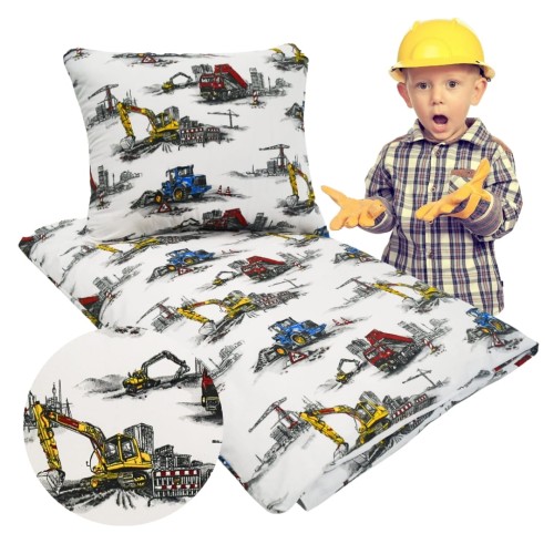 Komplet Pościeli Dziecięcej 120x160 + 50x70 Maszyny Budowlane