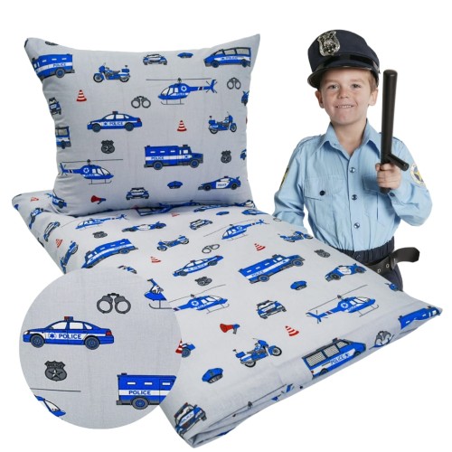 Komplet Pościeli Dziecięcej 100x135 + 40x60 Policja Na Szarym