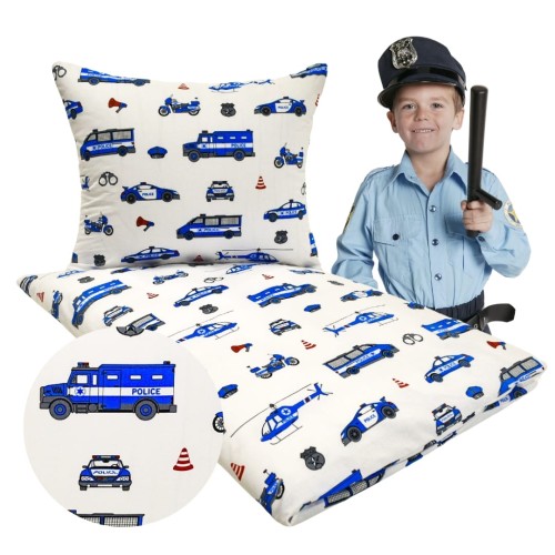Komplet Pościeli Dziecięcej 100x160 + 70x80 Policja Na Białym