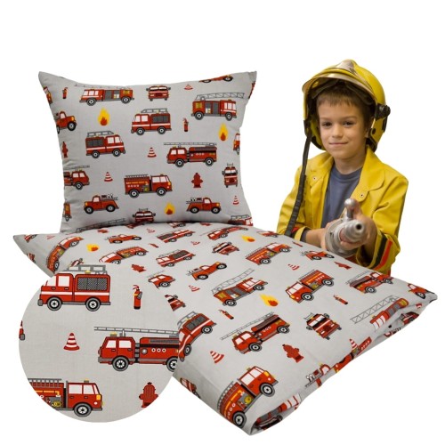Komplet Pościeli Dziecięcej 120x160 + 50x70 Straż Szara