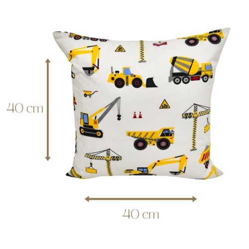 Poszewka Dziecięca 40x40 Bawełniana JAŚ Koparki Żółte Na Białym
