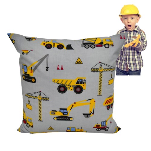 Poszewka Dziecięca 40x40 Bawełniana JAŚ Koparki Żółte Na Szarym