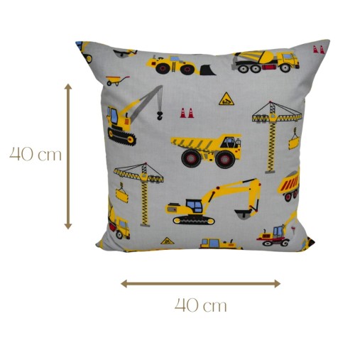Poszewka Dziecięca 40x40 Bawełniana JAŚ Koparki Żółte Na Szarym