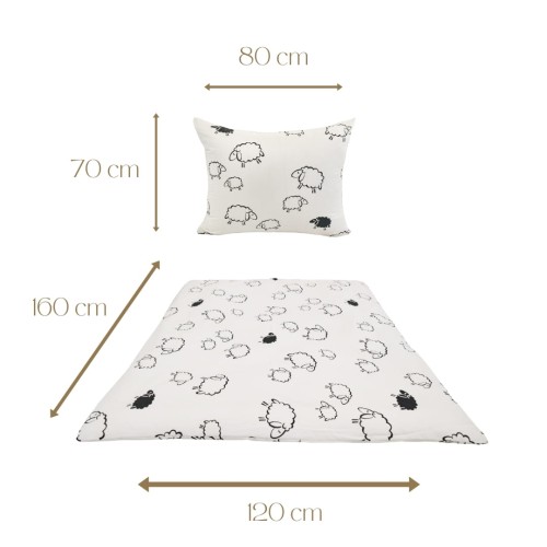 Komplet Pościeli Dziecięcej 120x160 + 70x80 Owieczki Na Białym